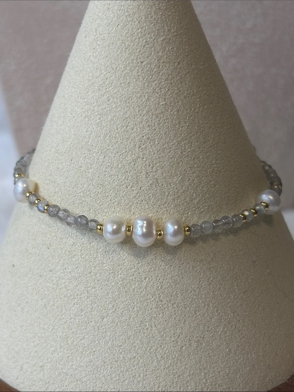 Labradorite and Freshwater Pearl Bracelet Anklet 18k Gold Stainless Steel